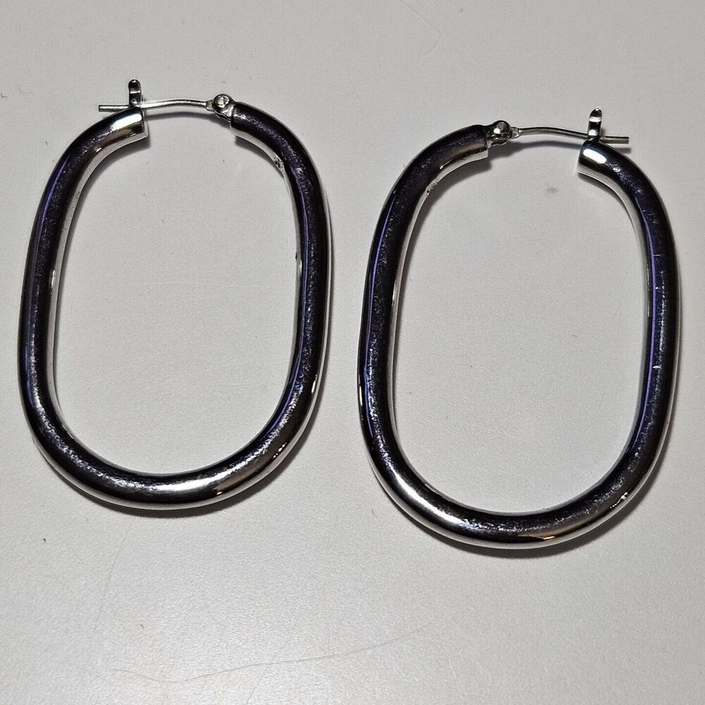 Lauren Ralph Lauren Silver Tone Chunky Oval Hoop Earrings